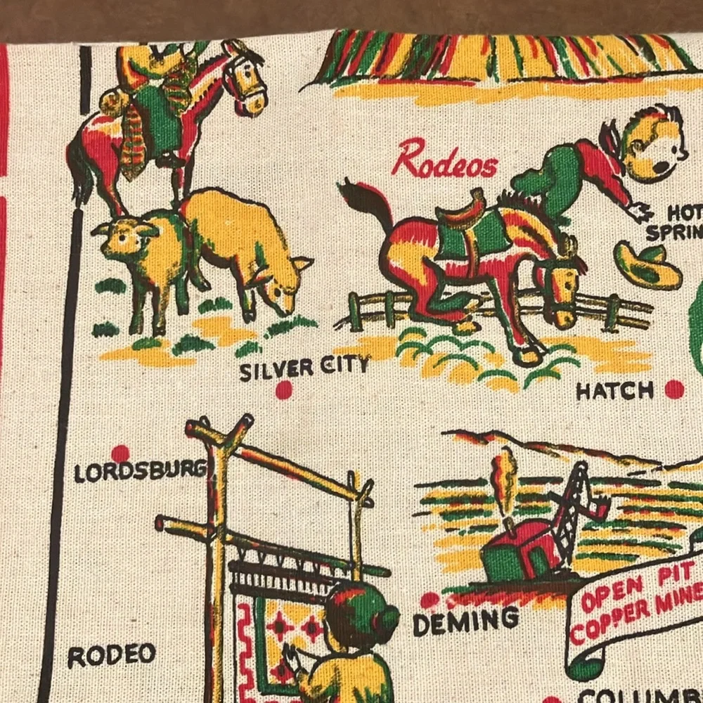 Vintage Original Yucca Printed Square Tablecloth of New Mexico- Hand printed